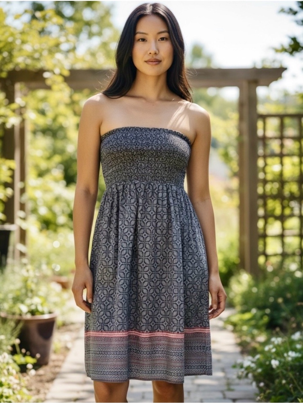 Atmosphere Strapless Smocked Tube Knee Length Sundress Boho Size 4